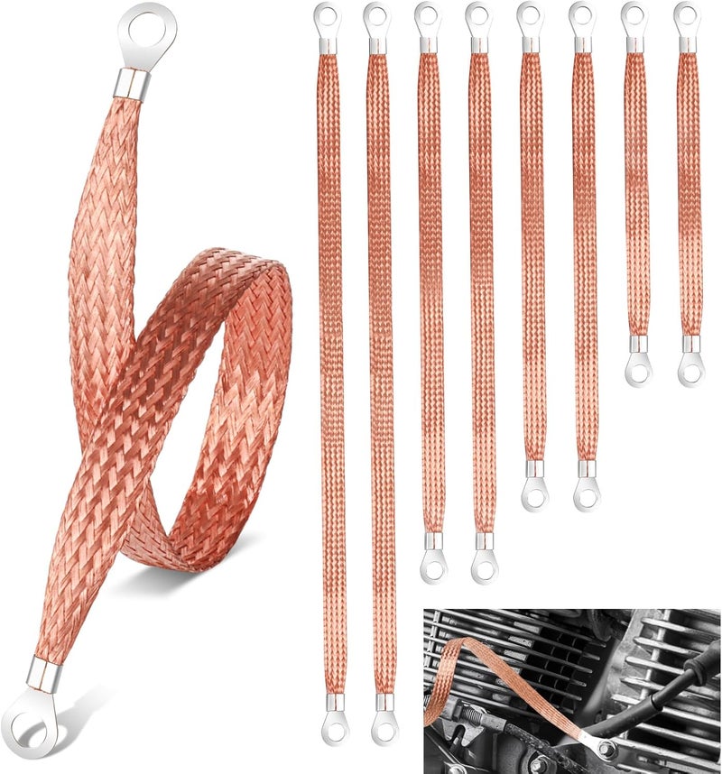 Draupnir Ground Strap Automotive,8pcs 10/13/15/20 inch Grounding Strap Vehicle Universal Engine Ground Straps Kit Copper Braided Grounds Straps GroundStrap Wire GroundStrap for Most Cars (Brown-Thicken) - Image 1